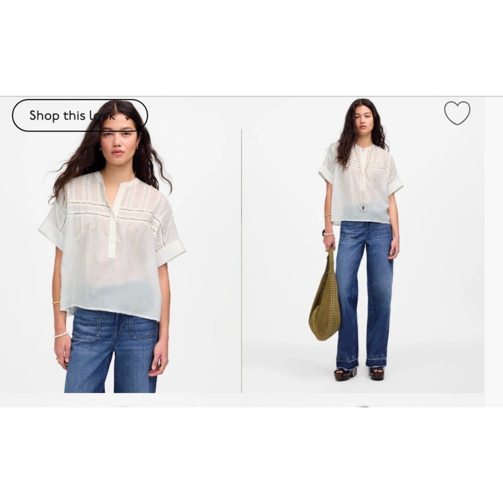 Madewell Lace-Inset Pintucked Henley Top